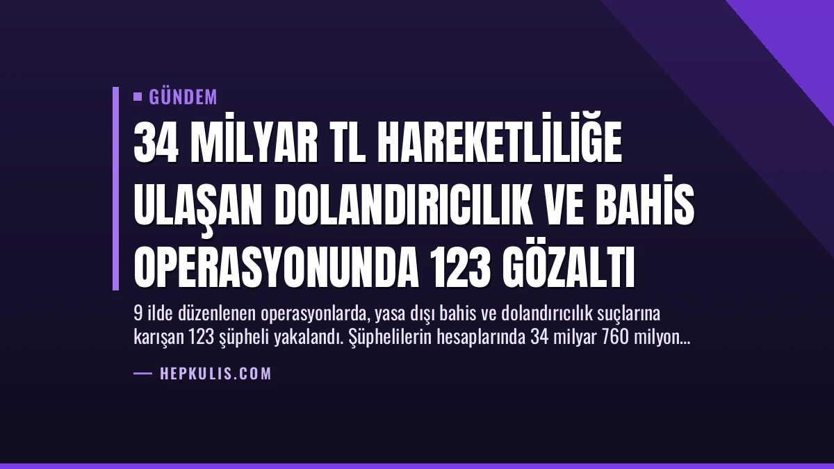 34 Milyar TL Hareketliliğe Ulaşan Dolandırıcılık ve Bahis Operasyonunda 123 Gözaltı